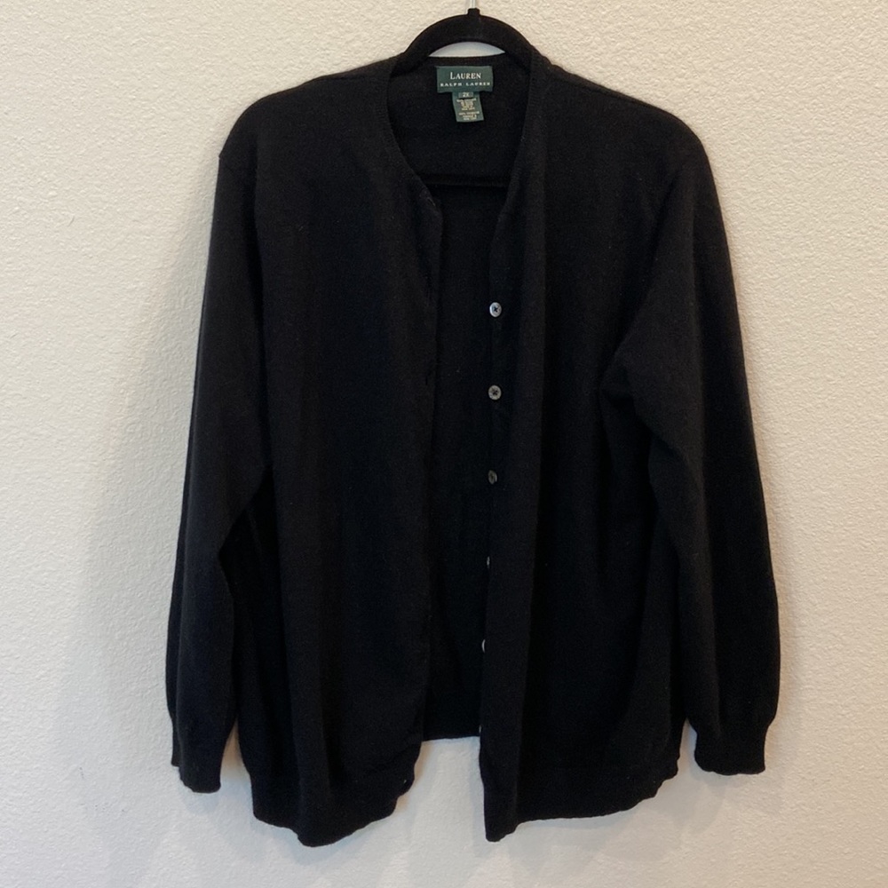 RALPH LAUREN 100% Cashmere Black Women’s Cardigan Sweater 2X